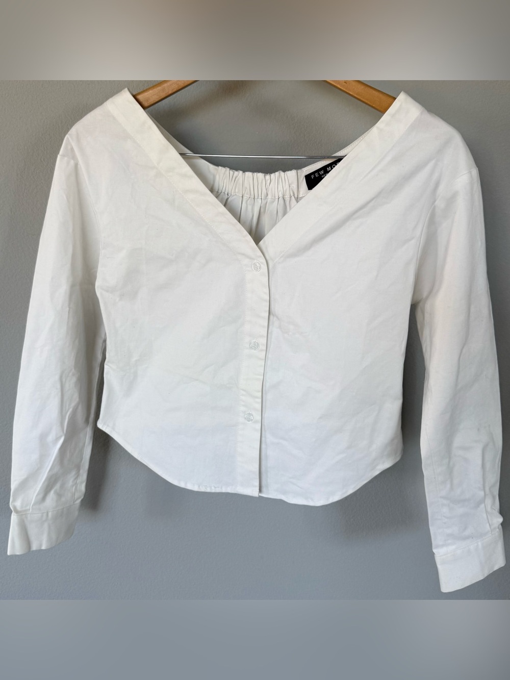 Few Moda White Ophelia Cotton Top V-Neck Long Sleeve Button Up Blouse Small